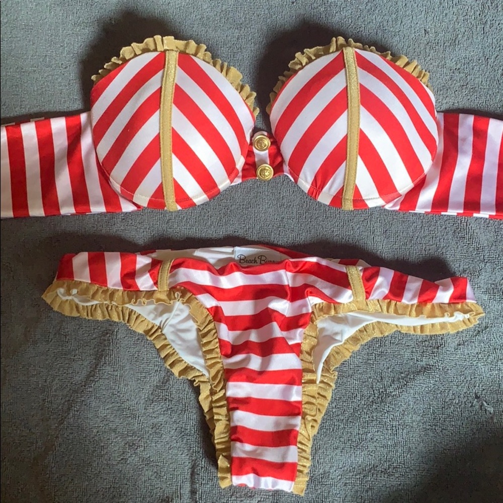 Beach Bunny Red and Gold Ruffle Bikini